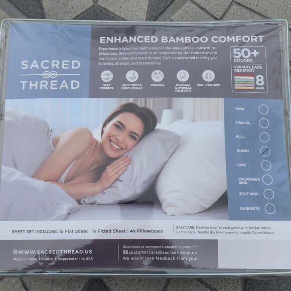 Sacred Thread Enhanced Bamboo Queen Deep Pocket 6 Piece Sheet Set - Picture 7 of 10